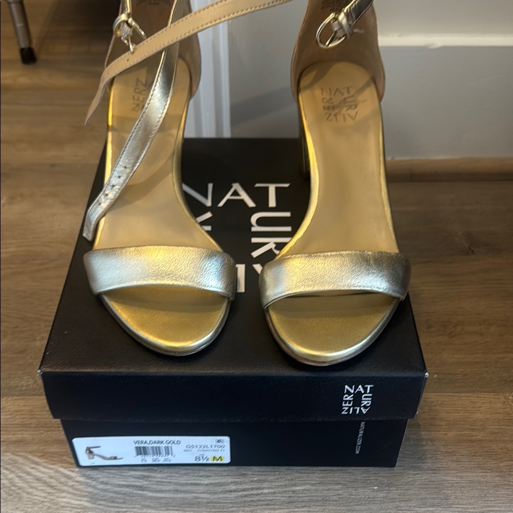 Naturalizer Gold Stiletto Heels with Adjustable Ankle Strap